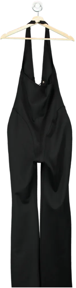 EGO Black Plunge Lace Up Detail Flared Jumpsuit UK 8