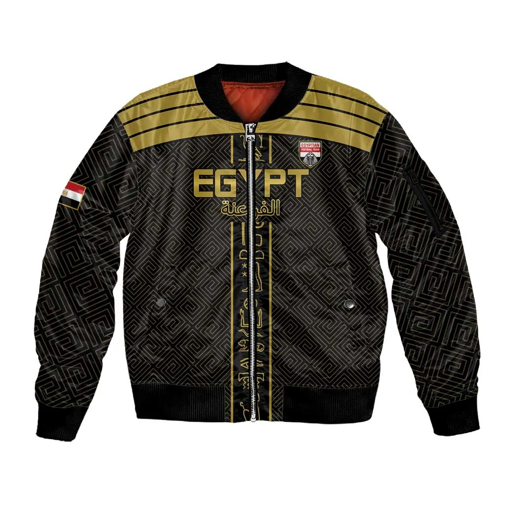 Egyptian Football Custom Sleeve Zip Bomber Jacket Yalla Masr - Black Ver LT15