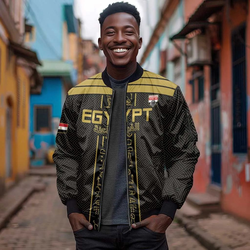 Egyptian Football Custom Sleeve Zip Bomber Jacket Yalla Masr - Black Ver LT15