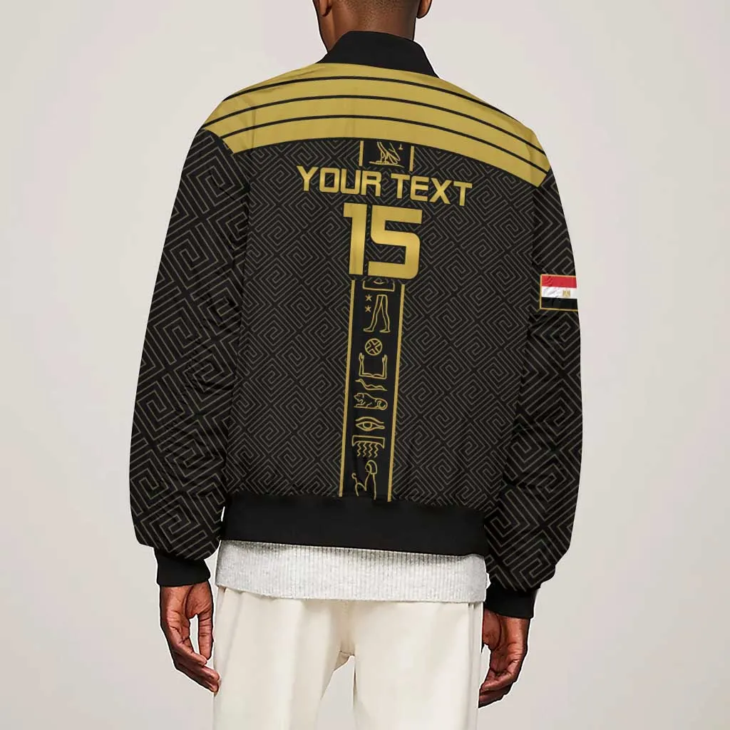 Egyptian Football Custom Sleeve Zip Bomber Jacket Yalla Masr - Black Ver LT15