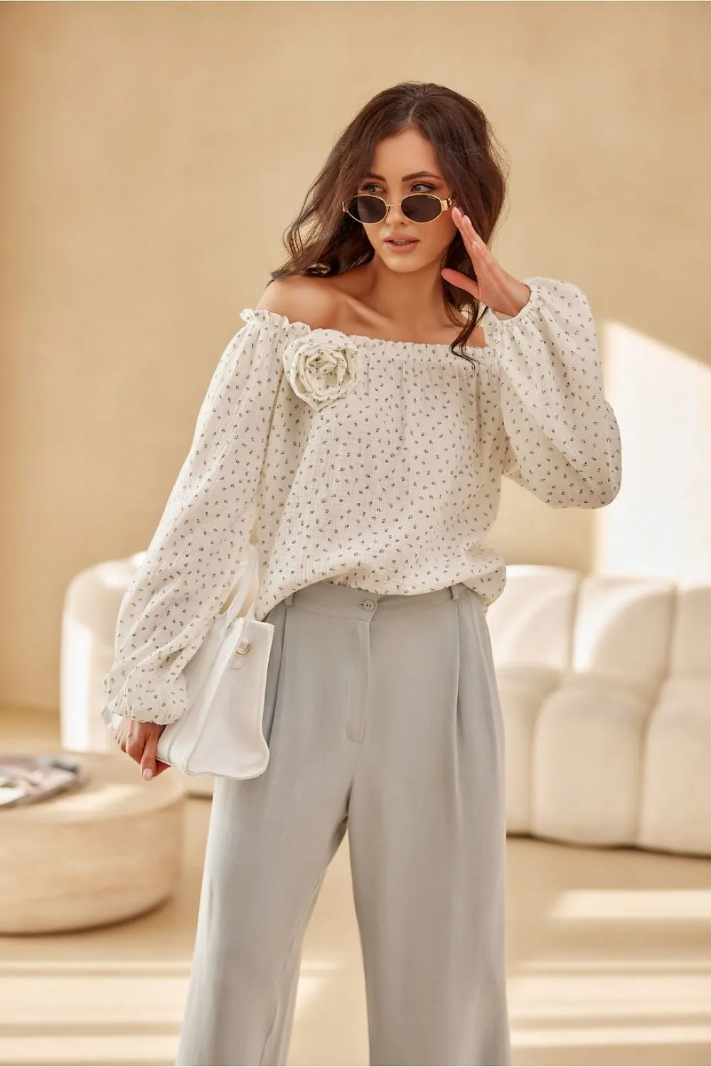 Elegant Puff-Sleeve Adjustable Blouse