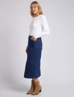 Eloise Denim Midi Skirt Dark Blue Wash
