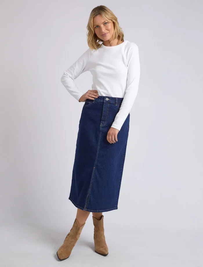 Eloise Denim Midi Skirt Dark Blue Wash