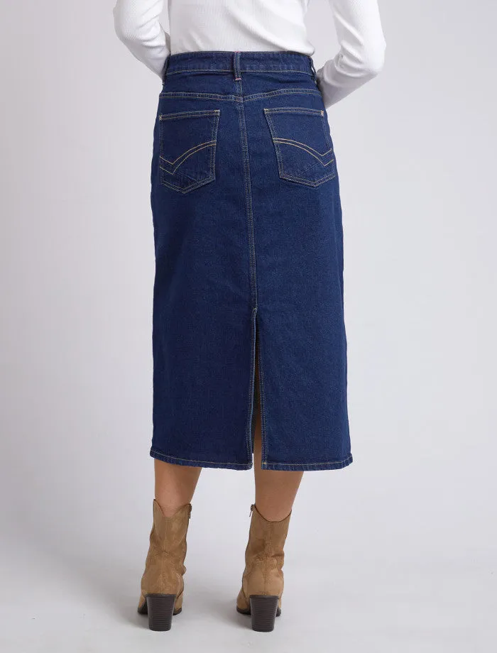 Eloise Denim Midi Skirt Dark Blue Wash