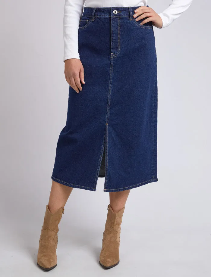 Eloise Denim Midi Skirt Dark Blue Wash