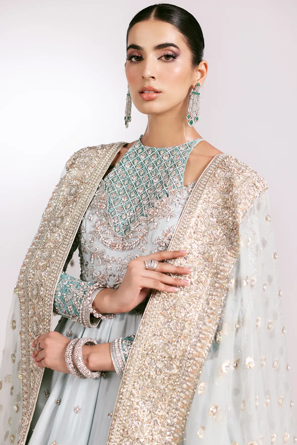 Embellished Pakistani Bridal Dress in Pishwas Style