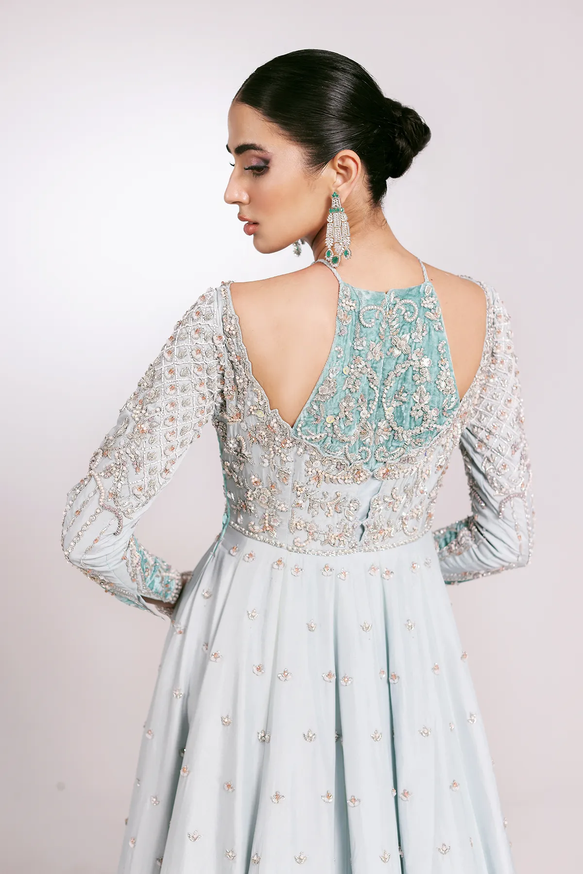 Embellished Pakistani Bridal Dress in Pishwas Style