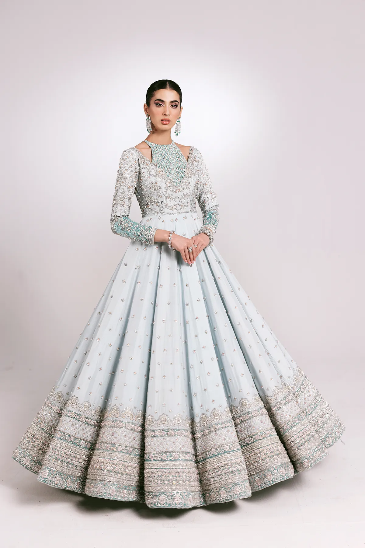 Embellished Pakistani Bridal Dress in Pishwas Style
