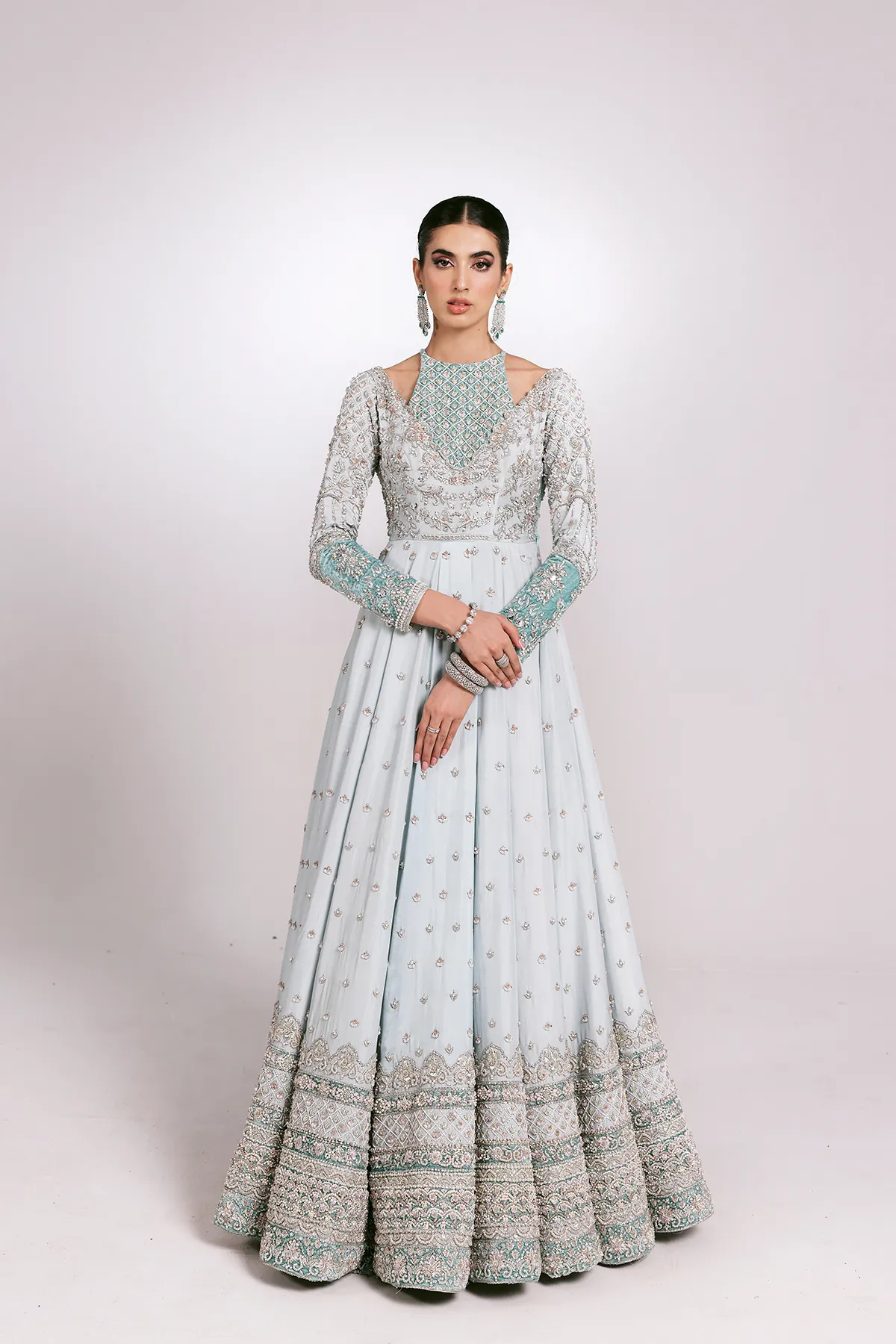 Embellished Pakistani Bridal Dress in Pishwas Style