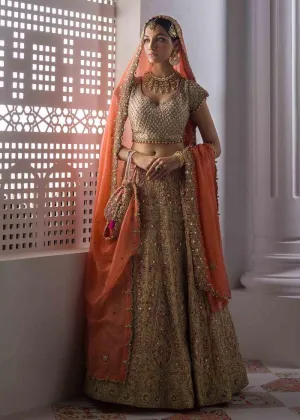 Embroidered Bridal Lehngas with Choli in Golden #BN1090
