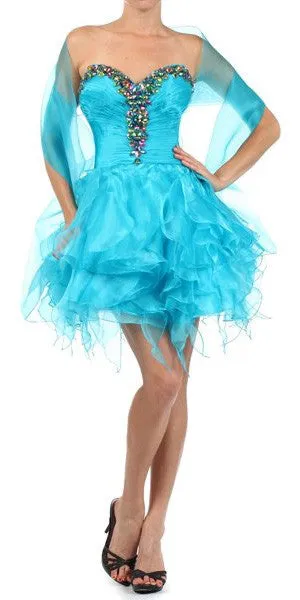 Eureka 2273 Ruffled Skirt Strapless Short Poofy Dress