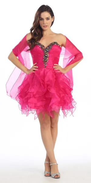 Eureka 2273 Ruffled Skirt Strapless Short Poofy Dress