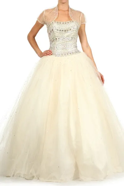 Eureka 3005 Strapless Studded Bodice Long Quinceanera Gown