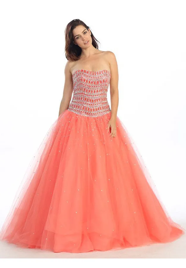 Eureka 3005 Strapless Studded Bodice Long Quinceanera Gown
