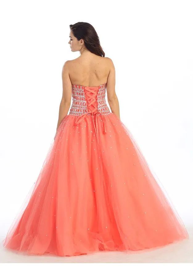 Eureka 3005 Strapless Studded Bodice Long Quinceanera Gown