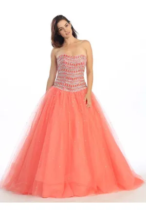 Eureka 3005 Strapless Studded Bodice Long Quinceanera Gown