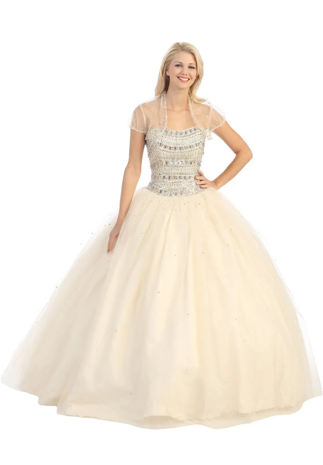 Eureka 3005 Strapless Studded Bodice Long Quinceanera Gown