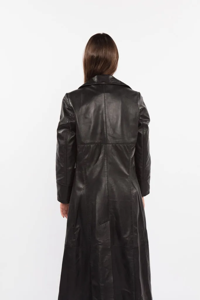 FADCLOSET - Original Ladies 3 Button Matrix Black Full Length Leather Coat