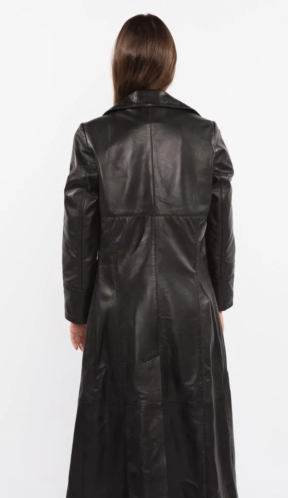 FADCLOSET - Original Ladies 3 Button Matrix Black Full Length Leather Coat