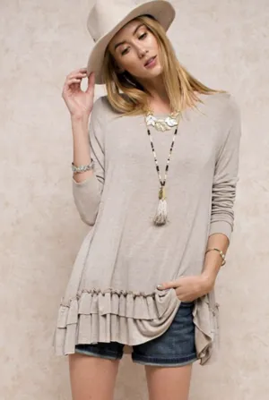'Far & Away' Top - Taupe/Grey