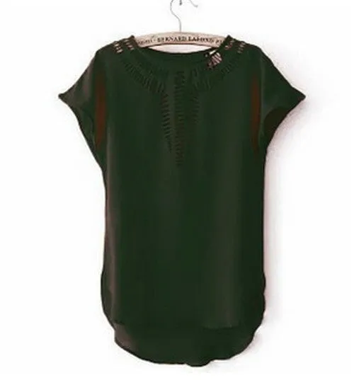 Fashion Ladies Blouses Batwing Sleeve Chiffon Hollow Out Ladies Blouses Elegant Clothing
