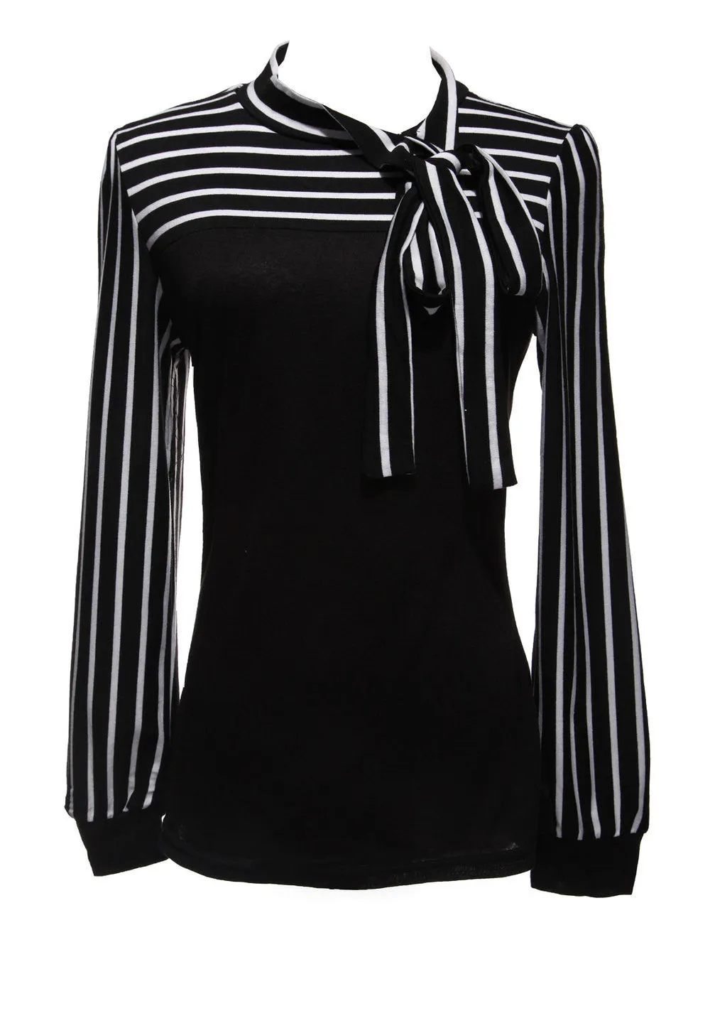 Fashion OL Tops Women Ladies Stripe Lantern Long Sleeve Turtleneck Bowknot Slim Shirts Blouses