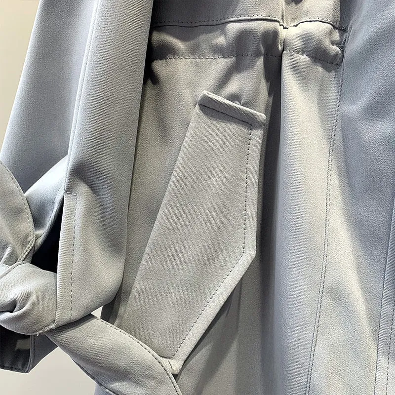 Fashion Trench Coats Female Spring Windbreaker Drawstring Coats Casual Loose Safari Clothes Stand Collar