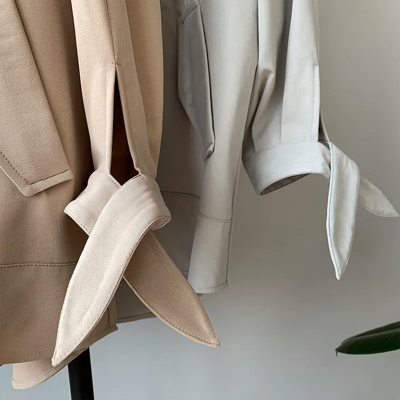 Fashion Trench Coats Female Spring Windbreaker Drawstring Coats Casual Loose Safari Clothes Stand Collar