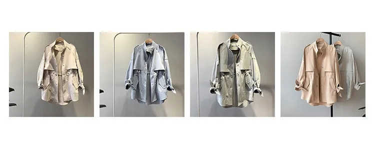Fashion Trench Coats Female Spring Windbreaker Drawstring Coats Casual Loose Safari Clothes Stand Collar