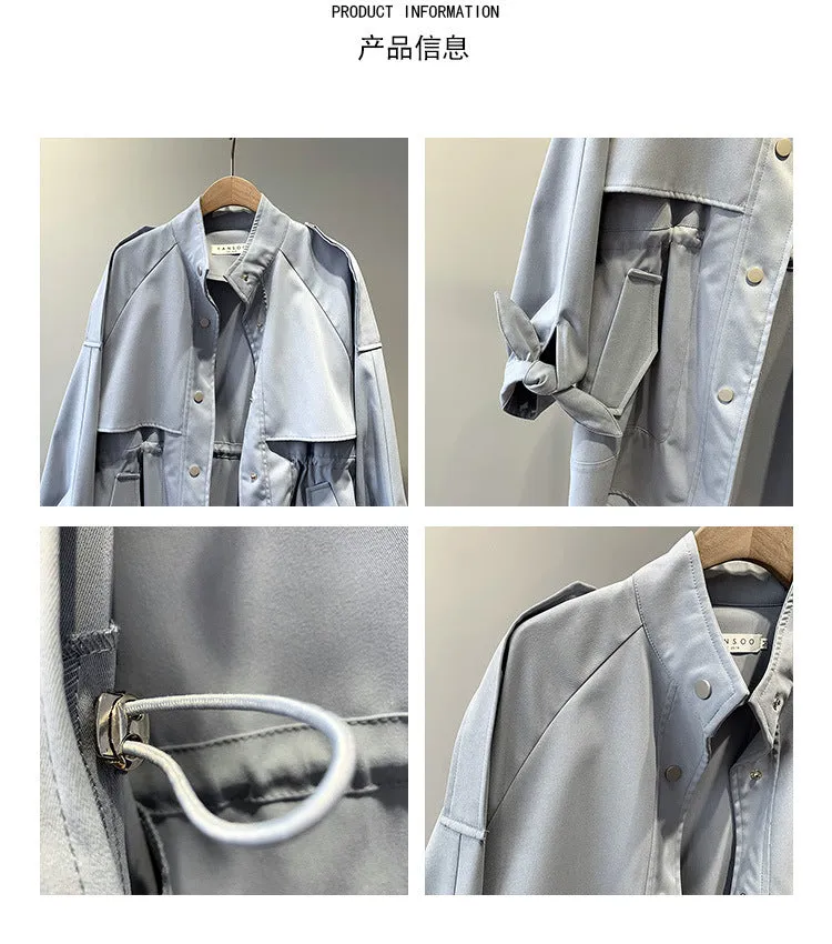 Fashion Trench Coats Female Spring Windbreaker Drawstring Coats Casual Loose Safari Clothes Stand Collar