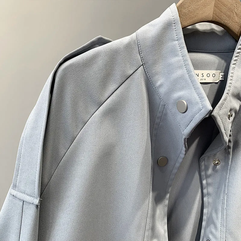 Fashion Trench Coats Female Spring Windbreaker Drawstring Coats Casual Loose Safari Clothes Stand Collar