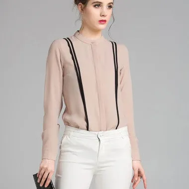 Fashionable Women's Blouses Office Style Long Sleeve Chiffon Shirts Blouses High Stitching Collar