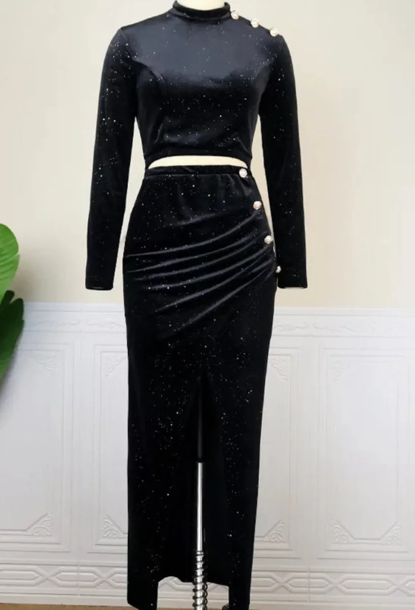 FINAL SALE! Bellucci- Cut Out Waist Overlay Slit Velvet Dress  (CLEARANCE OUTLET! Final Sale/No Return/No Exchange!)