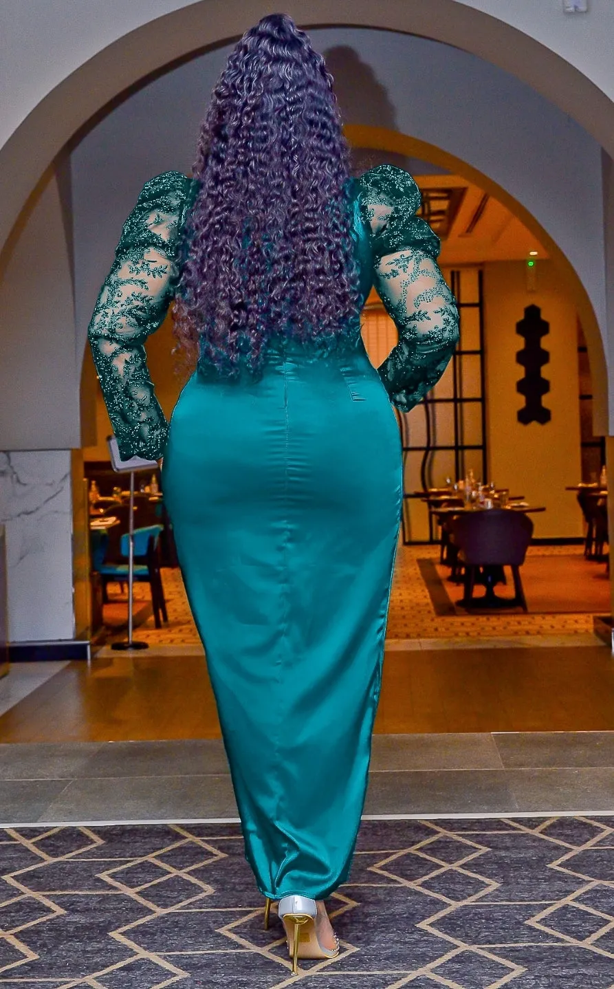 FINAL SALE! Kaylana Haute- Overlay Slit Shimmers Sleeves Dress (CLEARANCE OUTLET! Final Sale/No Return/No Exchange!)