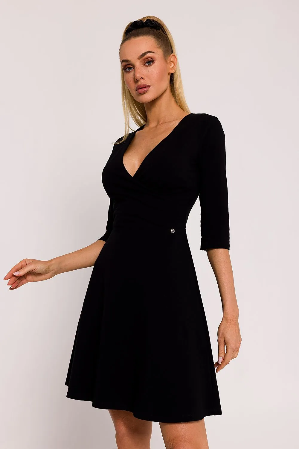 Flared Overlap Dress with Logo