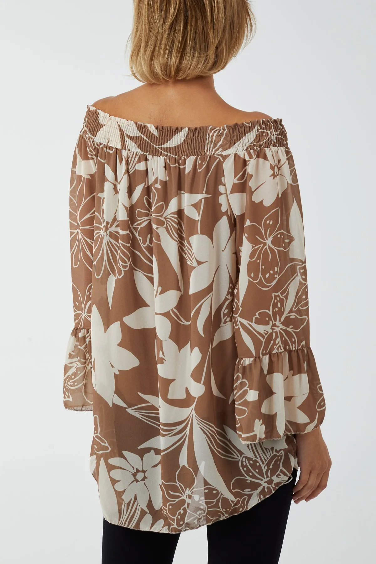 Floral Bardot Long Sleeve Blouse