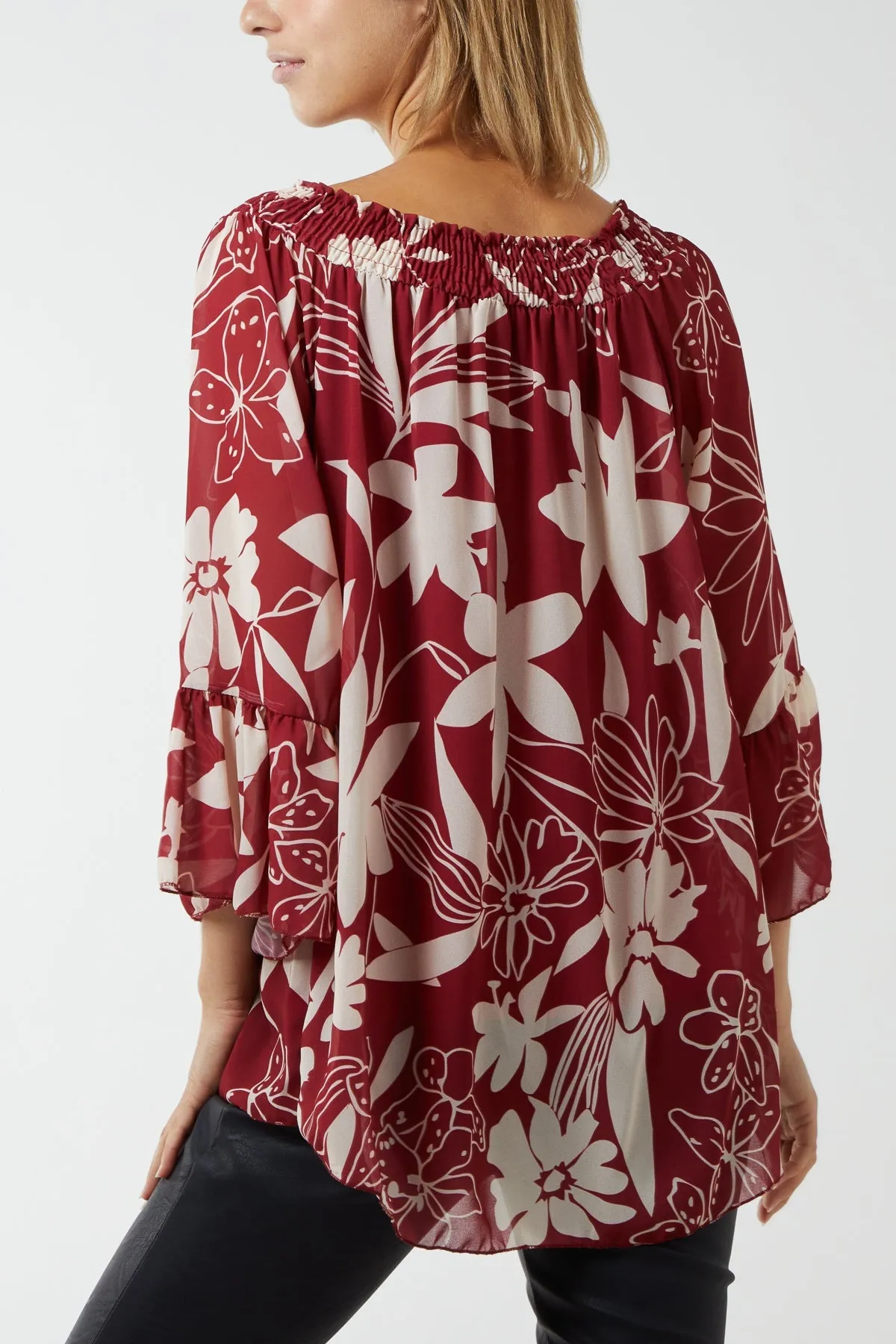 Floral Bardot Long Sleeve Blouse
