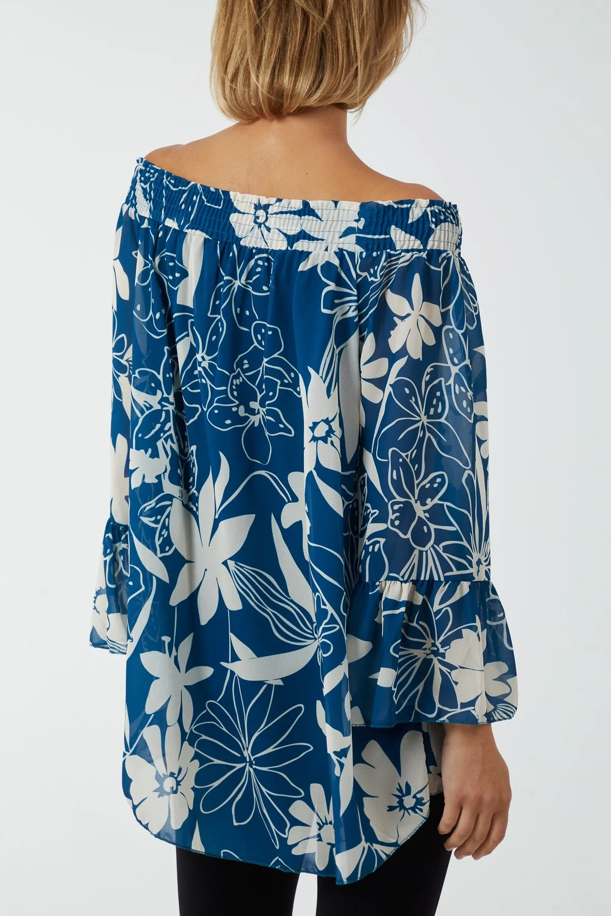 Floral Bardot Long Sleeve Blouse