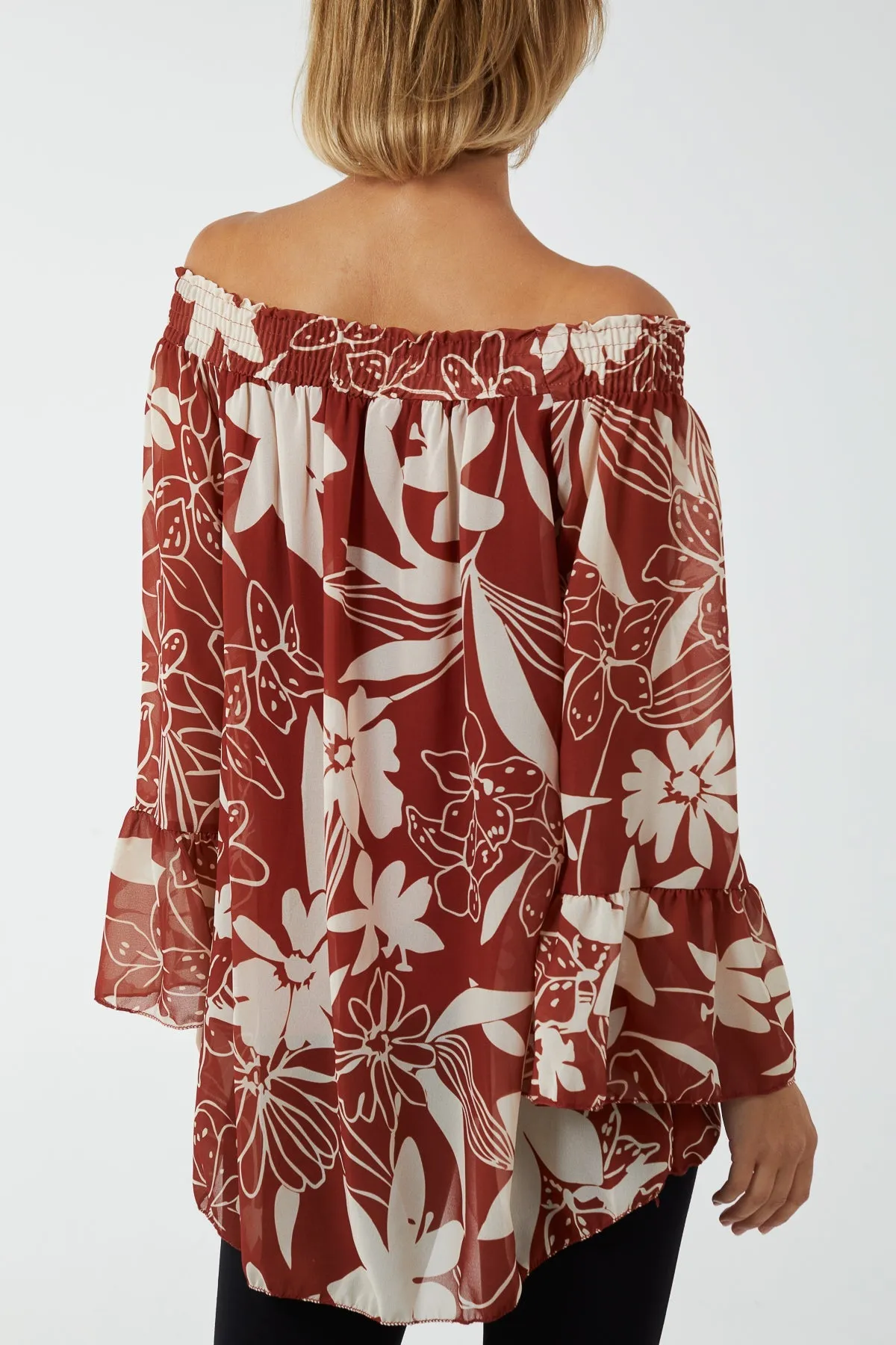 Floral Bardot Long Sleeve Blouse