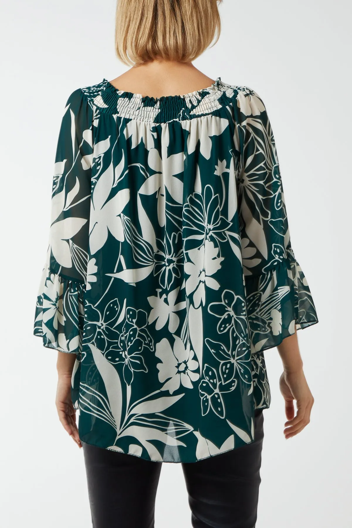 Floral Bardot Long Sleeve Blouse