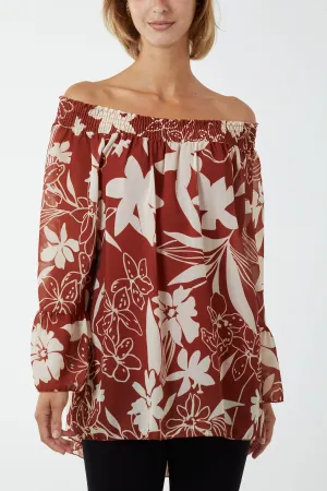 Floral Bardot Long Sleeve Blouse