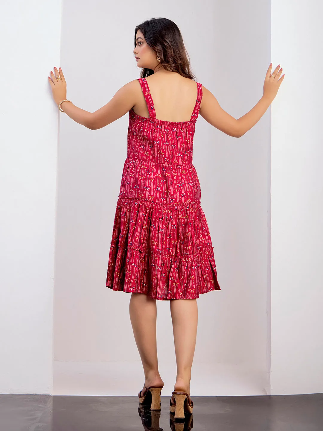 Floral Printed Tiered Flared Dress