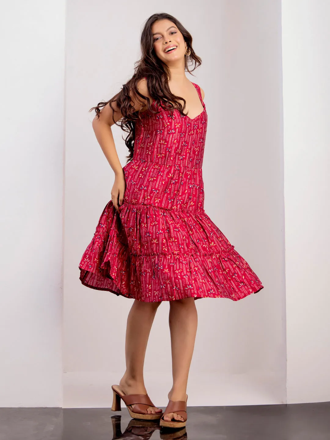 Floral Printed Tiered Flared Dress