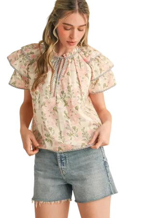 Flutter Sleeve Contrast Binding Top