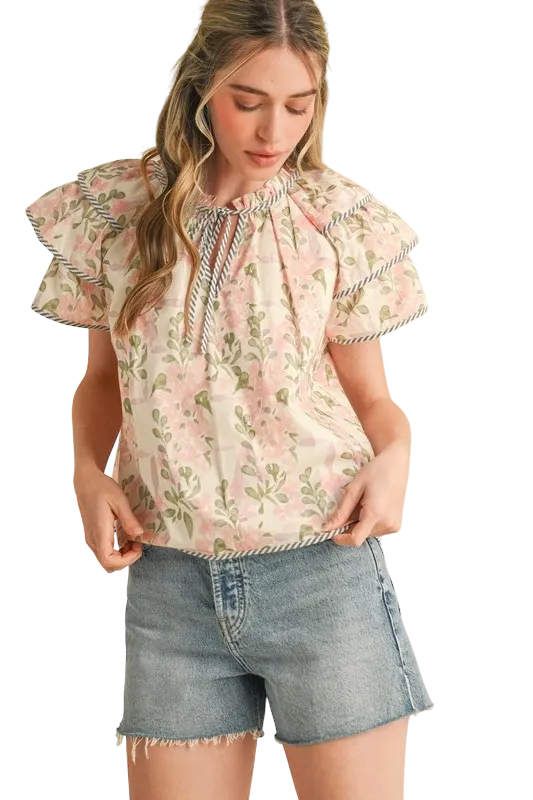 Flutter Sleeve Contrast Binding Top