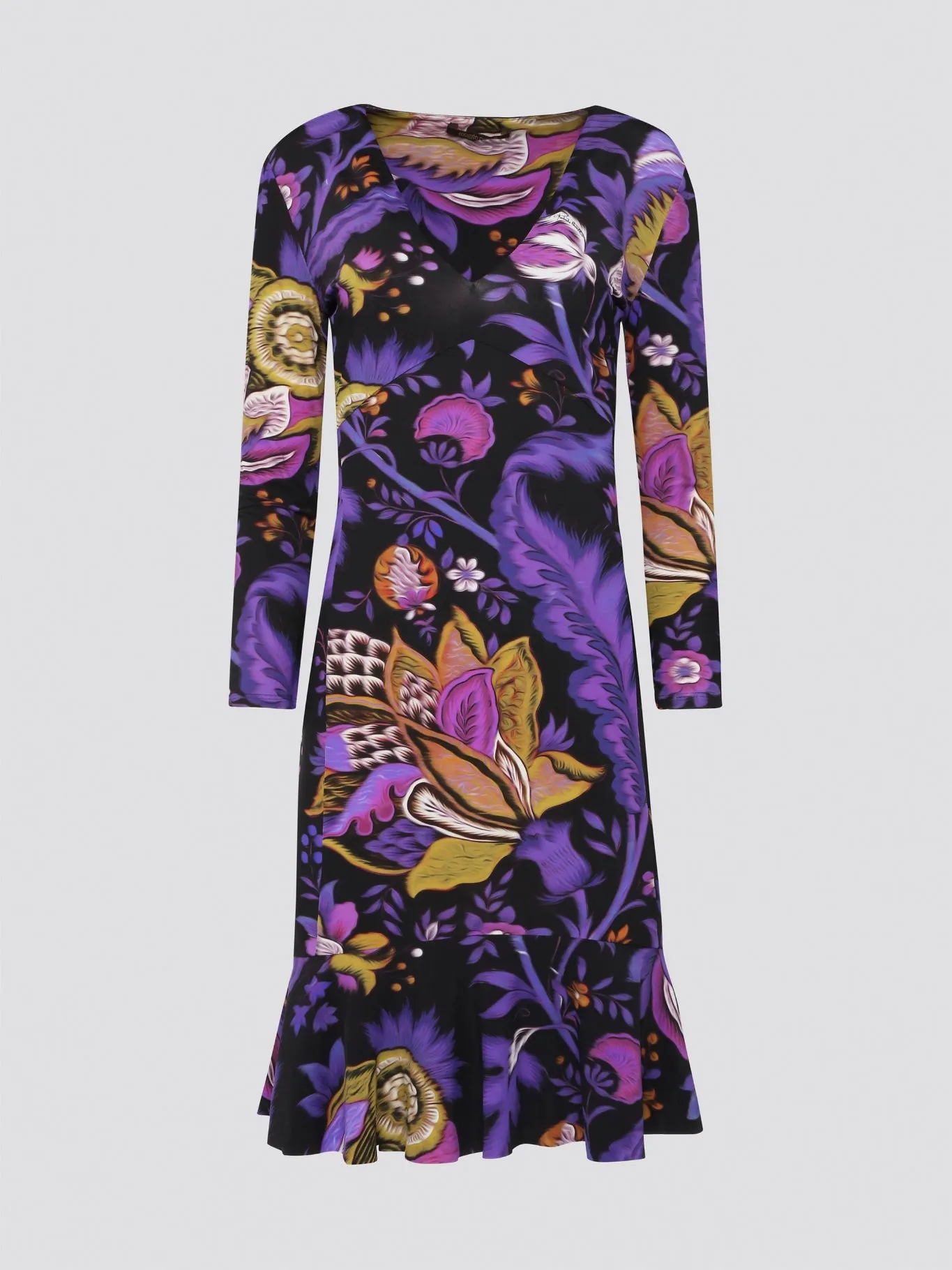 Foliage Plunge Flared Dress
