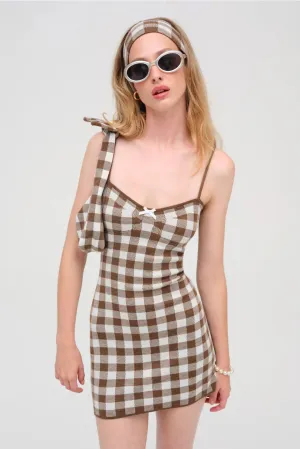 FOR LOVE & LEMONS | Gingham Knit Mini Dress - Brown