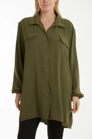 Front Flaps Long Sleeve Oversized Shirt