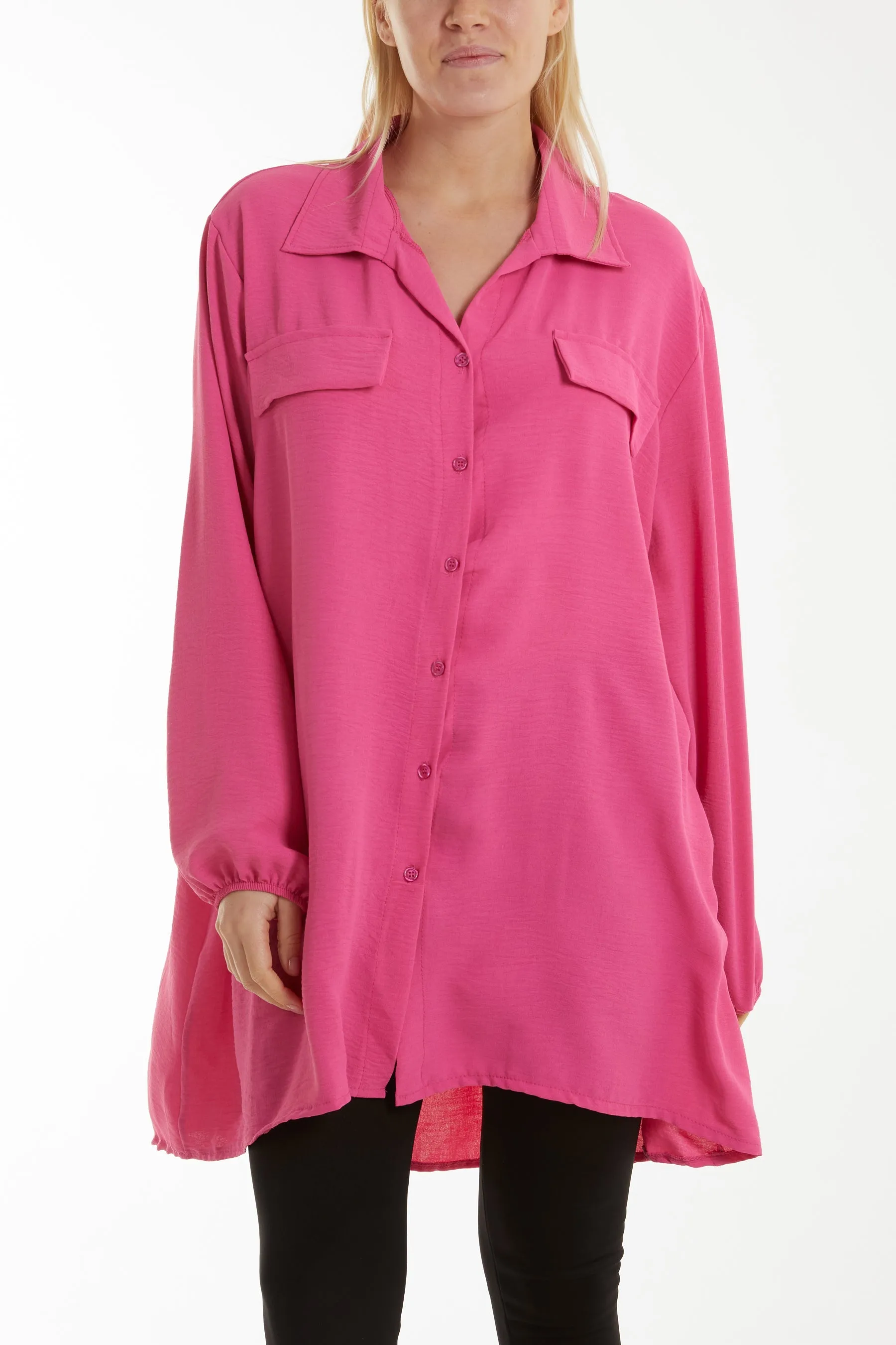 Front Flaps Long Sleeve Oversized Shirt