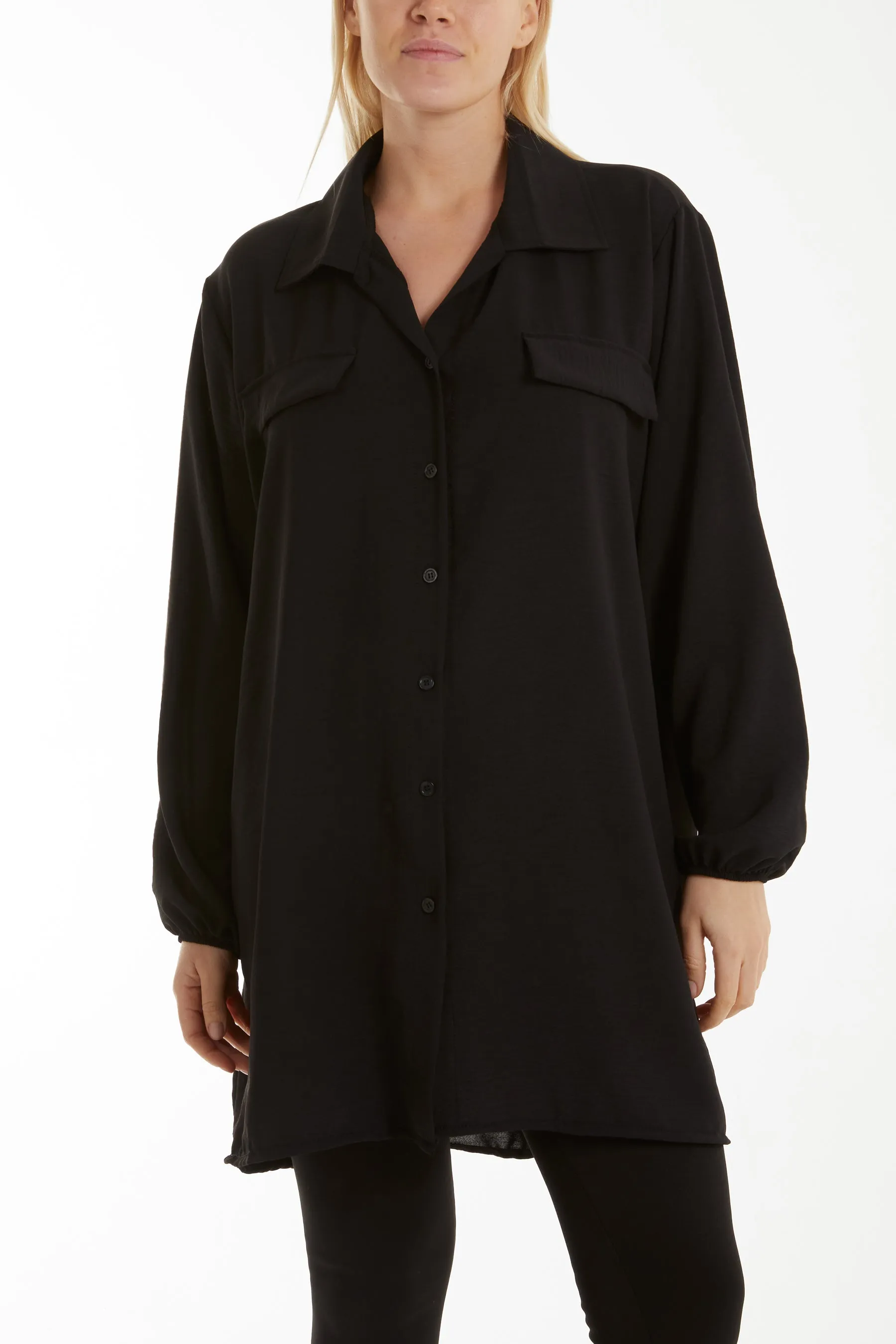 Front Flaps Long Sleeve Oversized Shirt